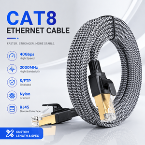 Cat8 <b>RJ45</b> Flat Braided Ethernet <b>Cable</b> S/FTP 30AWG Bare Copper PVC Patch Cord Custom Length OEM ODM - Product Image 1
