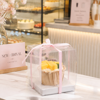 Boîte à gâteau carrée en PET avec plateau inférieur de 3,7 pouces, emballage de présentation pour cupcakes et mousses