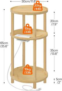 <span class=keywords><strong>Table</strong></span> d'appoint ronde en bambou à 3 niveaux avec station de charge pour chambre et salon, petite <span class=keywords><strong>table</strong></span> d'appoint pour salon - Product Image 6