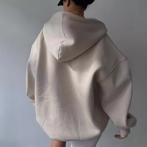 <span class=keywords><strong>Felpa</strong></span> <span class=keywords><strong>bianca</strong></span> di design all'ingrosso di abbigliamento a manica lunga Casual moda femminile Oversize semplici felpe con cappuccio - Product Image 6