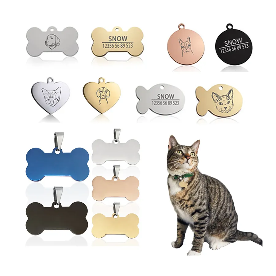 Pabrik Glitter Liontin Alamat Terukir untuk Hewan Peliharaan Nama Murah Logo Kustom Kerah Pet Plat Nama Kucing dan Anjing Id Tag