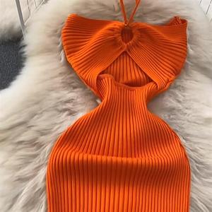 Venta al por mayor Fairy Sweet Slim Fit Tight Knit <span class=keywords><strong>Dress</strong></span> Colgando Cuello Fuera del Hombro Fiesta Sexy Slit Falda Larga - Product Image 6