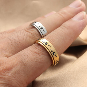 Men's Titanium Steel <b>Moon</b> And Star <b>Ring</b> Silver Gold Two Tone Geometric Design Daily Wear Jewelry 280680 - Product Image 3