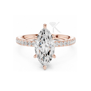 Anillo de compromiso con corte marquesa, banda de oro amarillo con diamantes pavé, halo oculto, anillo nupcial llamativo, anillo de promesa de 6 puntas, elegante - Product Image 5