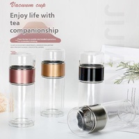 Bouteille d'eau moderne en verre borosilicate sans BPA avec logo personnalisé, double paroi, bouchon à paille et infuseur à thé – Vente en gros de vaisselle et articles de boisson