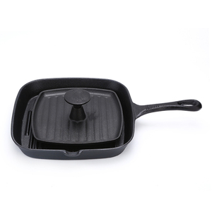Cast Iron Professional Barbeque Steak <strong>Grill</strong> <strong>Pan</strong> with Bacon Press - Product Image 1