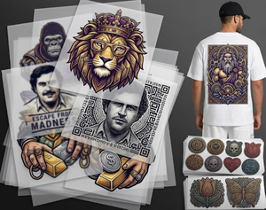 Film de transfert thermique Premium avec plastisol et verre pour streetwear lavable, motifs Couronne, Lion, Cigare, Argent pour vêtements foncés - Product Image 2