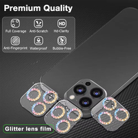 Protecteur d'écran en verre trempé intégré Diamond Glitter Compatible pour iPhone 16 Pro Max 15 14 13 12 pour objectif d'appareil photo