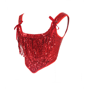 Nouveau Shapewear Corset Court Sexy Femmes Rouge Frange Corset <span class=keywords><strong>Petit</strong></span> Sequin Gilet <span class=keywords><strong>La</strong></span>çage Bustier - Product Image 2