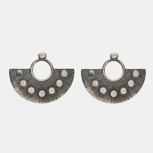 Rustic Oxidized Earring <b>Fan</b> Shape Wholesale Handmade Turkish Fine Elegant Handcrafted Oxidized 925 <b>Silver</b> Sterling Jewelry - Product Image 2