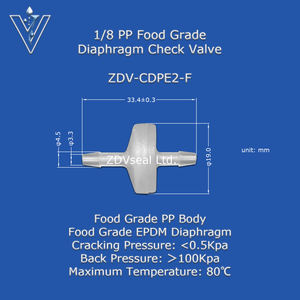 ZDVseal 3/8 Barb Foods Safe <span class=keywords><strong>Medical</strong></span> Válvula de retención unidireccional para tubos de manguera de 8mm Válvulas de no retorno de diafragma EPDM - Product Image 6