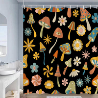Rideau de douche champignon Boho, rideau de douche botanique plante vintage foncé, rideau de douche en tissu rustique ferme fleurs sauvages