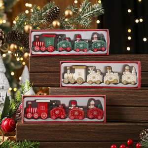 Wooden <b>Mini</b> <b>Train</b> Figurines Red White Green Christmas Ornaments Indoor Decorations Holiday Gifts - Product Image 1