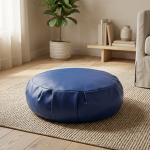 Coussin Zafu rond de méditation en coton biologique écologique avec plis et remplissage de blé Buck disponible - Product Image 2
