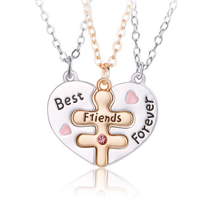 Vendita calda di buoni amici collana a tre pezzi cuore Splicing lega smalto lettera ciondolo collana di amicizia per i bambini - Product Image 1