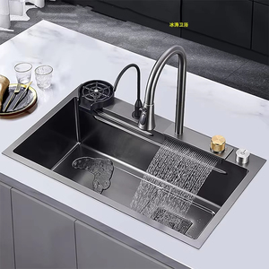 Kahnos lavello da <span class=keywords><strong>cucina</strong></span> in acciaio inox 304 fatto a mano moderno a ciotola singola cascata multifunzione filtro intelligente sottopiano - Product Image 1
