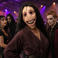 Masque intégral en latex femme souriante effrayante avec cheveux longs – Drôle et amusant pour Halloween, Pâques, cosplay, mascarade et fêtes à thème