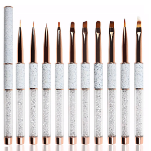 Ensemble de pinceaux pour liner UV avec logo personnalisé, manche en marbre orné de strass, poils Kolinsky et nylon pour la peinture d'art sur ongles - Product Image 1