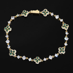 Fashion Hip Hop Four-leaf Clover Zircon Water Bead Chain Colorful <b>Gemstone</b> <b>Bracelet</b> Simple Women's Jewelry - Product Image 1