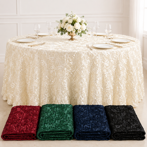 Professional 3D Rosette <b>Tablecloth</b> Raised Floral Polyester <b>Table</b> Linen <b>for</b> Hotel Ballroom Banquet Projects - Product Image 1