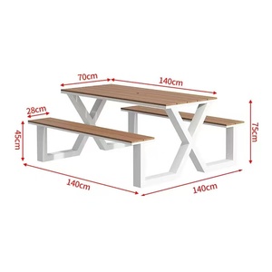 Ensemble de table à manger d'extérieur en teck imperméable, pour cour, plage, patio, restaurant, jardin, banc, 6 places, meubles de pique-nique - Product Image 6