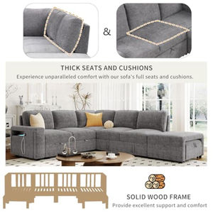 Sofá Modular en Forma de L con Otomana de Almacenamiento, Portavasos USB, Tapizado, Seccional, Mueble de Interior <span class=keywords><strong>para</strong></span> Sala de Estar - Product Image 6