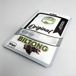 Sachet personnalisé de 50g de qualité alimentaire à trois soudures avec fenêtre et impression numérique pour l'emballage du biltong - Product Image 3