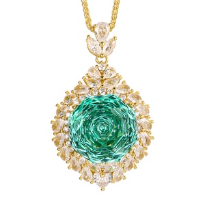 Collier tendance en cuivre écologique plaqué or avec pendentif imitation tourmaline taille rose 18 mm, style rétro, pour femme, usage quotidien - Product Image 1