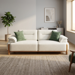 Sofá Cama Seccional Contemporáneo de Tela, Tres Plazas, con Patas de Madera de Teca, Respaldo Acolchado y Brazos Enrollados, para Sala de Estar - Product Image 2