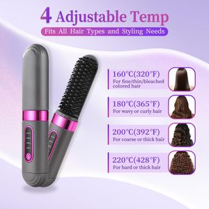 Brosse lissante électrique 4 réglages de température et anti-brûlure, chauffe rapide, fer à lisser rechargeable - Product Image 5