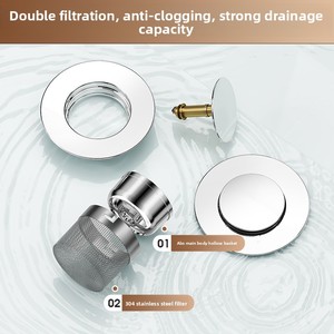 Ensemble de vidange escamotable en acier inoxydable 304 HUOLI - Robinet de vidange <span class=keywords><strong>à</strong></span> pression avec anti-obstruction et anti-odeur pour <span class=keywords><strong>évier</strong></span> de salle de bain - Product Image 2