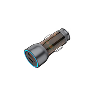 Charger Mobil USB C Dual Port 52.5W Transparan Aluminium, Adaptor Pengisian Cepat untuk Laptop 16 inci dan S24 Android