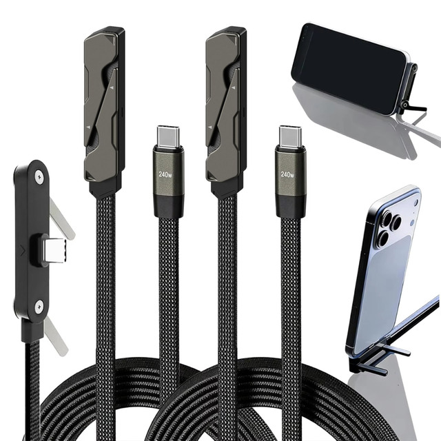 Type-C to Type-C 240W Max 2M High Power Fast Charging Nylon Braided Data Cable with Phone Stand