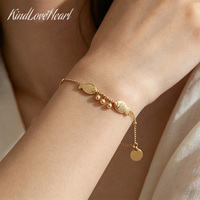 KINDLOVEHEART Pulsera Delgada Ajustable con Logotipo Personalizado, Chapada en Oro de 18K, Unisex, con Forma de Pez y Cadena de Cuentas Satélite, para Regalo Diario