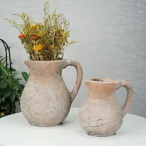 Handmade Vườn Đồ Cổ Gốm Đất Nung Jar Lọ Trang Trí Tabletop Tùy Chỉnh Đất Sét Cổ Điển Flower Vase Với Xử Lý