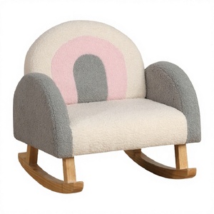 Scandinavian Rainbow <b>Kids</b> Rocking <b>Sofa</b> Chair Cozy Bouclé Playroom Seating - Product Image 3