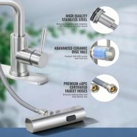Robinet de cuisine extractible avec douchette, pivotant à 360°, monocommande, en acier flexible, pour hôtel et villa