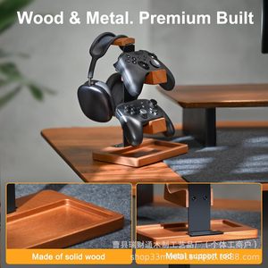 Iron And Wood Game <b>Controller</b> And Headphone <b>Stand</b> Double Layer Holder With Button Cap Storage For Desktop Use - Product Image 2