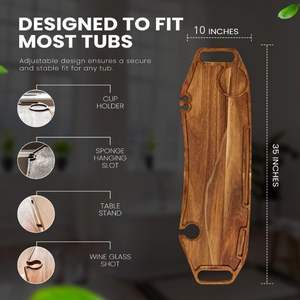 Bandeja <span class=keywords><strong>de</strong></span> Bañera Grande Premium <span class=keywords><strong>de</strong></span> Madera <span class=keywords><strong>de</strong></span> Acacia, Lujosa, Impermeable, No Tóxica, Patas Ajustables, No Requiere Herramientas, Bandeja Organizadora - Product Image 2