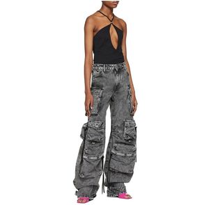 Stile Y2K nero Denim 6 Pocket <span class=keywords><strong>Cargo</strong></span> jeans pantaloni Casual Streetwear Wild Leg Outfit da <span class=keywords><strong>donna</strong></span> - Product Image 6