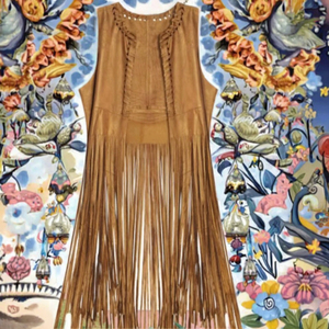 2025 femmes longue mi-longueur sans manches <span class=keywords><strong>gilet</strong></span> haut été National Style traditionnel daim <span class=keywords><strong>frange</strong></span> manteau châle tricoté vêtements d'extérieur - Product Image 4