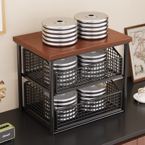 IJzerhouten Chinese stijl bureau-opbergplank voor eettafel; Uitschuifbare 2-laags <span class=keywords><strong>organizer</strong></span> voor snacks, theekopjes, theezakjes, koffiemachines - Product Image 4