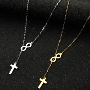 Breloque en acier inoxydable plaqué or 18K, pendentif croix Infinity, collier, bijoux tendance pour femmes et dames - Product Image 2