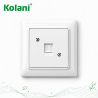 Stopkontak Telepon Dinding Standar Eropa Kolani EU Gloss White, Panel PC Tahan Api, Port RJ Standar