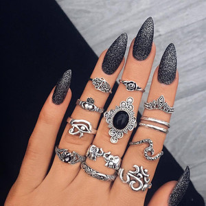 [Gorgeousxx] Anillo Retro Antiguo de Plata con <span class=keywords><strong>Ojo</strong></span> de Hóno y Cruz de Flores <span class=keywords><strong>para</strong></span> Mujer, Conjunto de Anillos, Joyería - Product Image 2