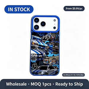 Custodia in TPU opaco con motivo collage auto sportiva blu graffiti, <span class=keywords><strong>cover</strong></span> antiurto per iPhone 17 16 15 14 13 Pro Max - Product Image 1