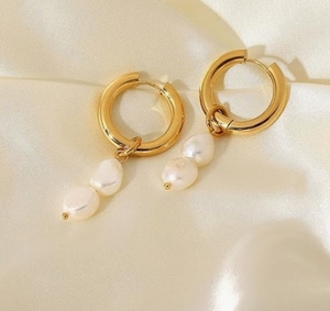 เครื่องประดับแฟชั่น14K ห่วงแหวนชุบทอง7-8mm ต่างหูไข่มุกบาร็อคธรรมชาติแท้ - Product Image 4
