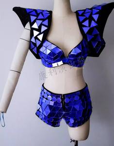 <strong>Shiny</strong> Bling Sequins Bikini Bra + <strong>Shorts</strong> 2 Piece Set Women Exotic Dancewear Outfit Set Club Show Singer Stage Performance Costume - Product Image 6