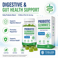 Complément alimentaire probiotique en gommes 5 milliards de UFC avec fibres prébiotiques inuline, à base de pectine végétalienne, pour la santé intestinale, marque privée
