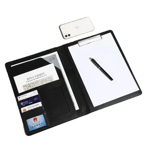 A4 Portfilioビジネスマネージャードキュメントバッグオーガナイザーブリーフケースジップレザーファイルフォルダー、ジッパー電卓ノートブック付き